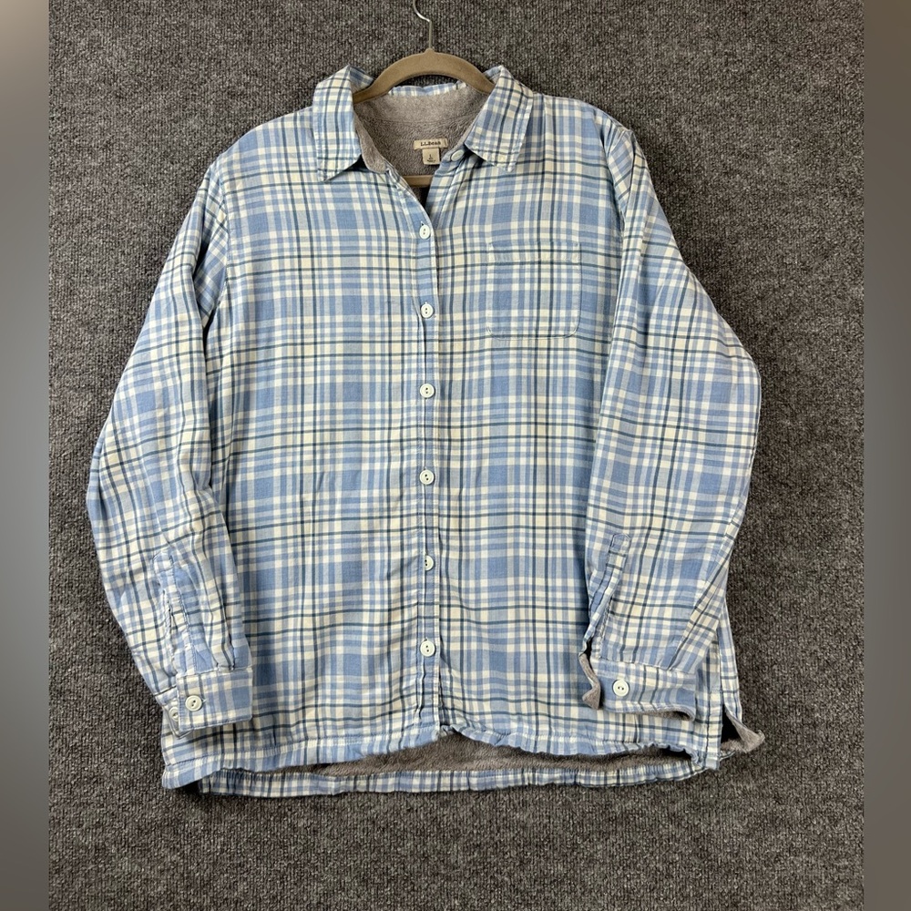 L.L. Bean Shirt Men Large Blue Plaid Button‎ Down Relaxed Lined Outdoor Hiking